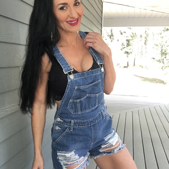 American Bazi Denim - NWT distressed denim boyfriend short overalls